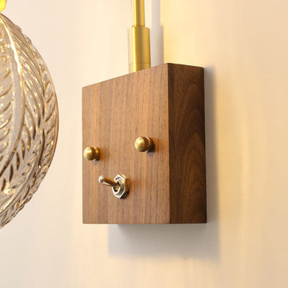 Japanese Round Ball Wood Brass 1-Light Wall Sconce Lamp