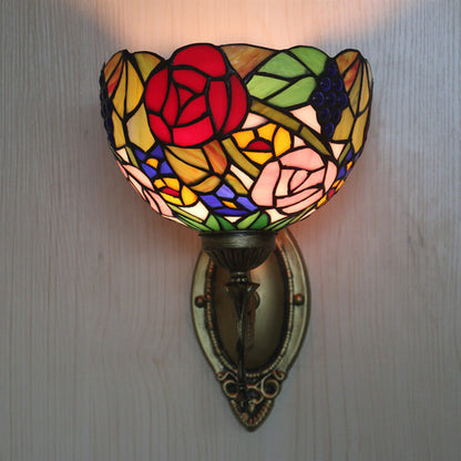 Tiffany Flower Bowl Stained Glass 1-Light Wall Sconce Lamp