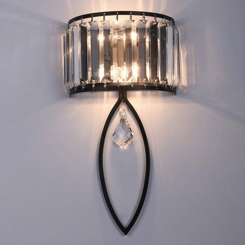 Crystal Half Column Oval Ring 2-Light Wall Sconce Lamp