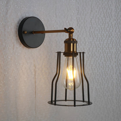 Industrial Round Iron Cage 1-Light Wall Sconce Lamp
