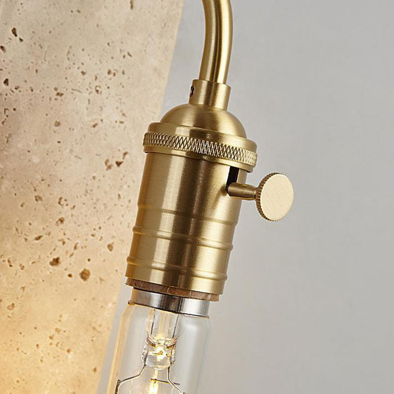 Retro Travertine Brass Round 1-Light Wall Sconce Lamp