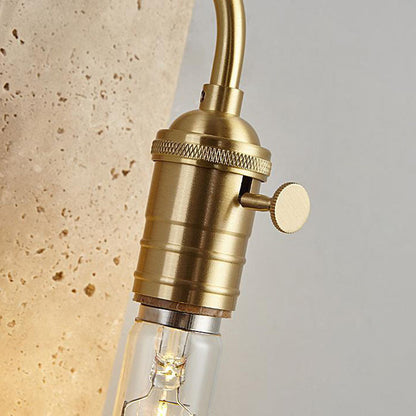 Retro Travertine Brass Round 1-Light Wall Sconce Lamp