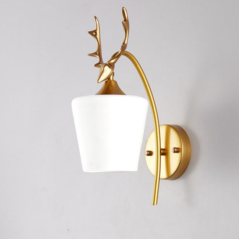 Nordic Creative Antler Glass Cone Shade 1-Light Wall Sconce Lamp for Living Room