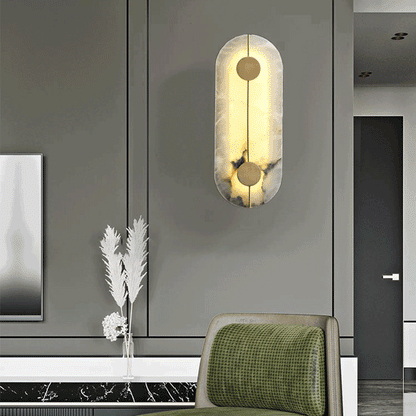 Chinese Copper Marble Round Elliptical LED Wall Sconce Lamp