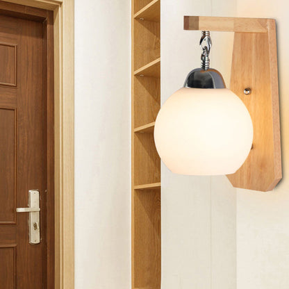 Minimalist Rustic Wooden Glass 1-Light Wall Sconce Lamp