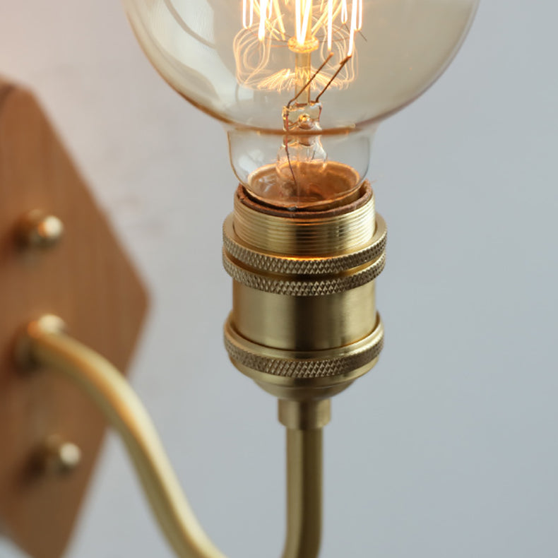 Diamond Curved Pole Wood Brass 1-Light Wall Sconce Lamp