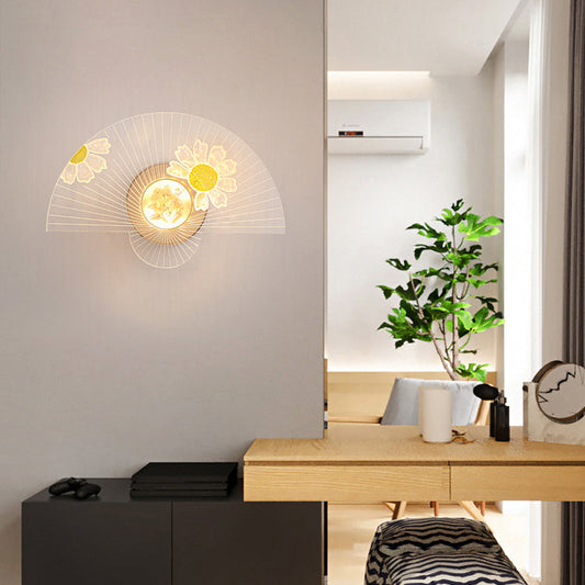 Fan-Shaped Sunflower Dragonfly Decor LED Wall Sconce Lamp