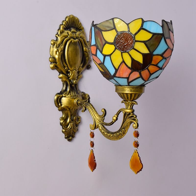 Tiffany Sunflower Stained Glass 1-Light Wall Sconce Lamp