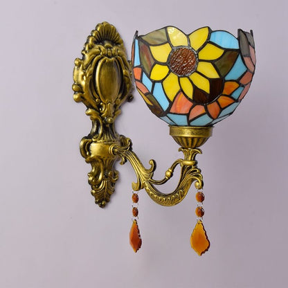 Tiffany Sunflower Stained Glass 1-Light Wall Sconce Lamp