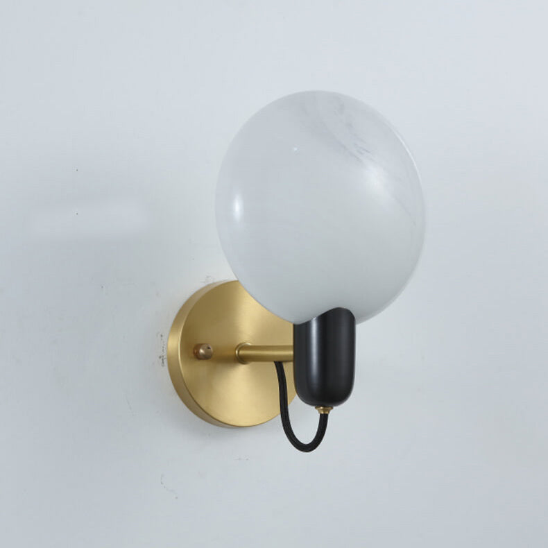 Light Brass Faux Marble Disc 1-Light Wall Sconce Lamp