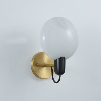 Light Brass Faux Marble Disc 1-Light Wall Sconce Lamp