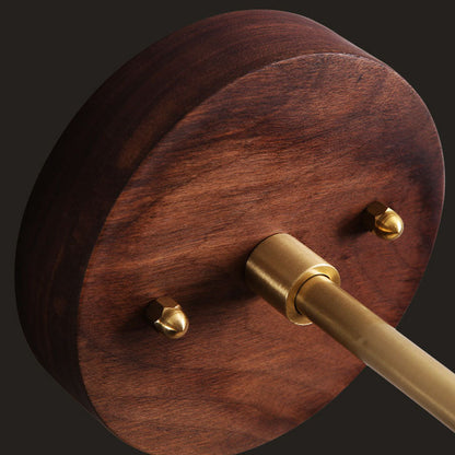 Walnut Brass Glass Round Orb 1-Light Wall Sconce Lamp