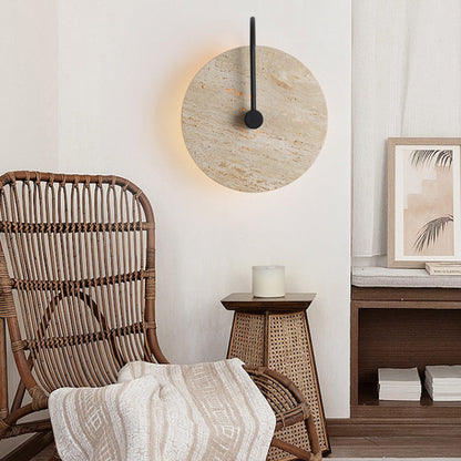 Round Iron Yellow Travertine 1-Light Wall Sconce Lamp