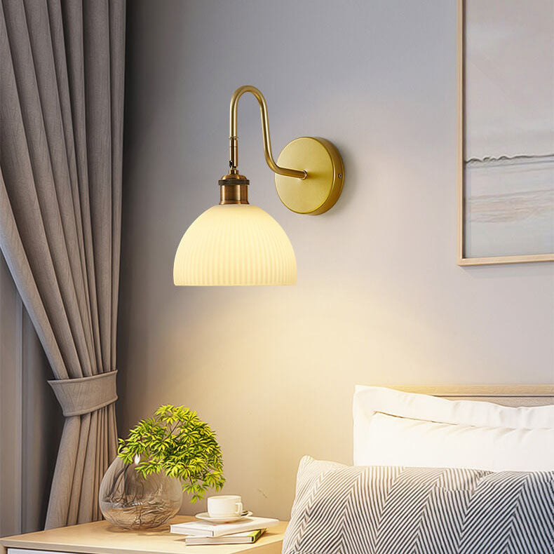 Striped Dome Shade Curved Arm 1-Light Wall Sconce Lamp
