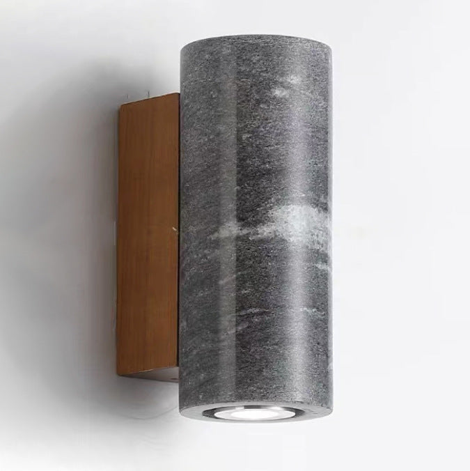 Mid-Century Limestone Walnut 1-Light Wall Sconce Lamp