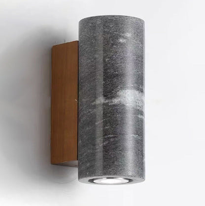 Mid-Century Limestone Walnut 1-Light Wall Sconce Lamp