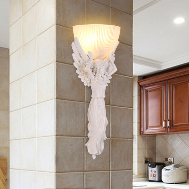 European Resin Glass Angel Statue 1-Light Wall Sconce Lamp