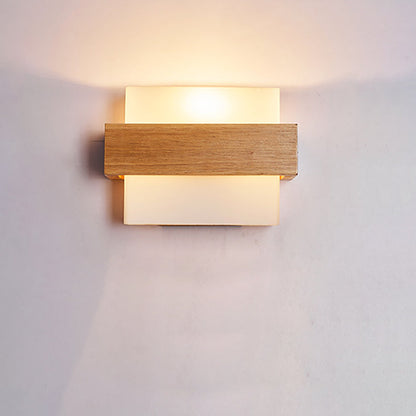 Farmhouse Wood Glass Cubic 1-Light Wall Sconce Lamp