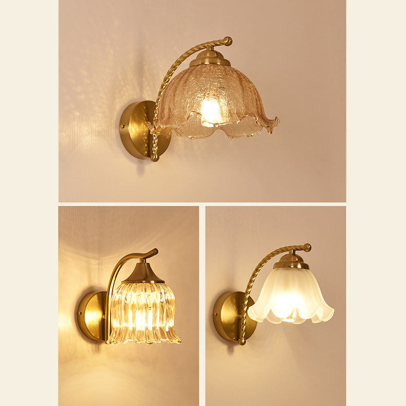 French Floral Hardware Glass 1-Light Wall Sconce Lamp