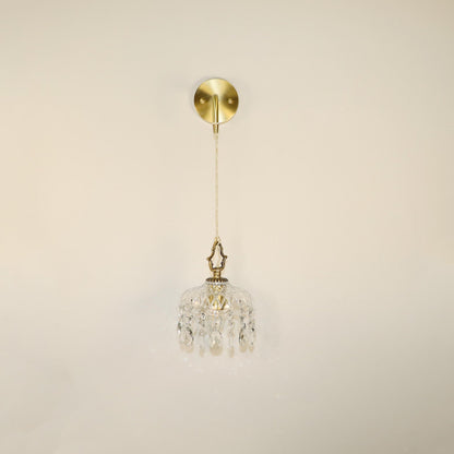 European Light Brass Crystal Glass 1-Light Wall Sconce Lamp