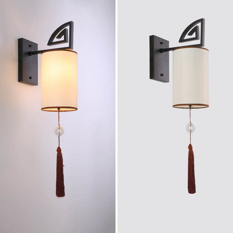 Chinese Cylindrical Lampshade Iron 1-Light Wall Sconce Lamp