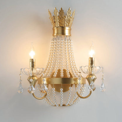 Half Tassel Crystal Iron Pearl 2-Light Wall Sconce Lamp