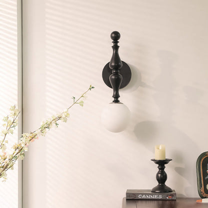 Retro Wood Aluminum Glass Ball 1-Light Wall Sconce Lamp