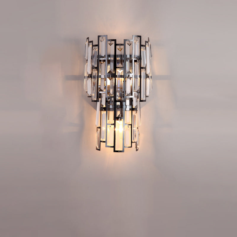 Double Stainless Steel Crystal 3-Light Wall Sconce Lamp