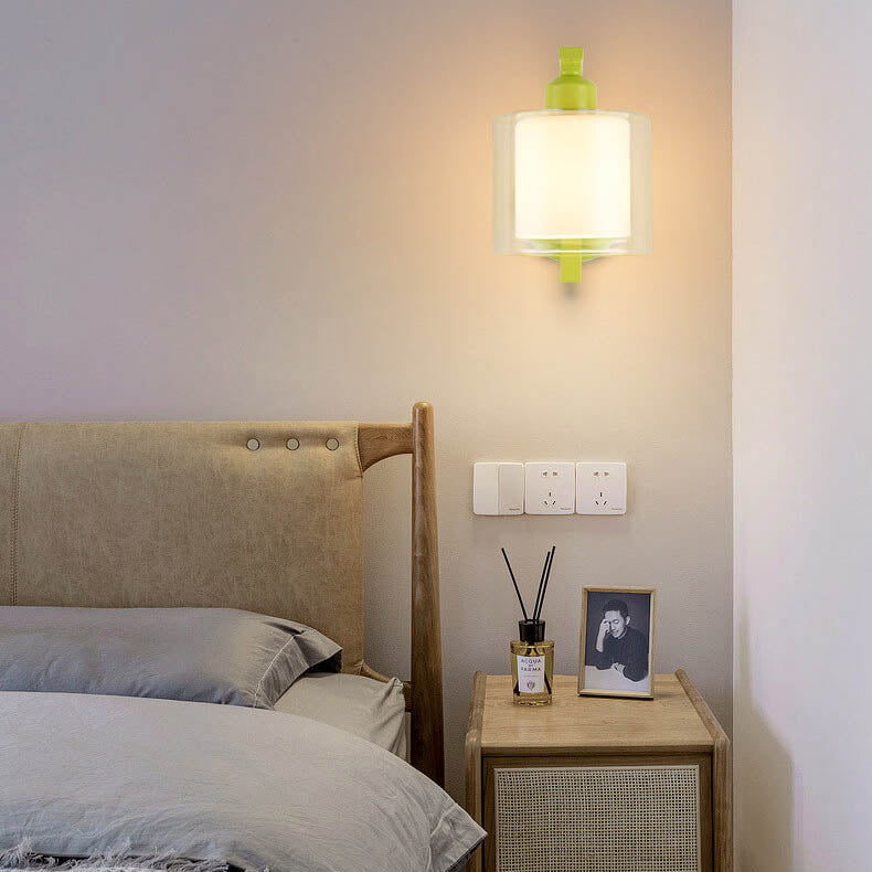 Deco Cylinder Cup Glass Metal 1-Light Wall Sconce Lamp