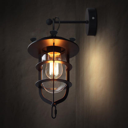 Iron Glass Houseboat Design 1-Light Wall Sconce Lamp