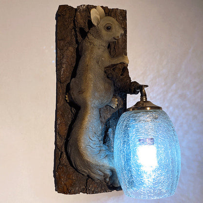 Resin Glass Squirrel Square 1-Light Wall Sconce Lamp