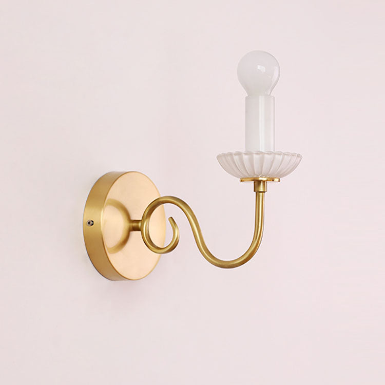 French Candelabra Brass Glass 1-Light Wall Sconce Lamp