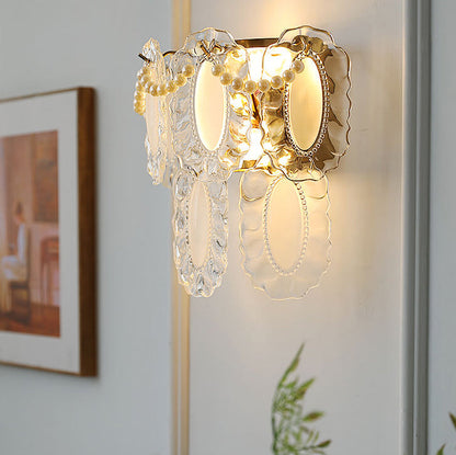 Gold Pearl Water Grain Glass Sheet 2-Light Wall Sconce Lamp