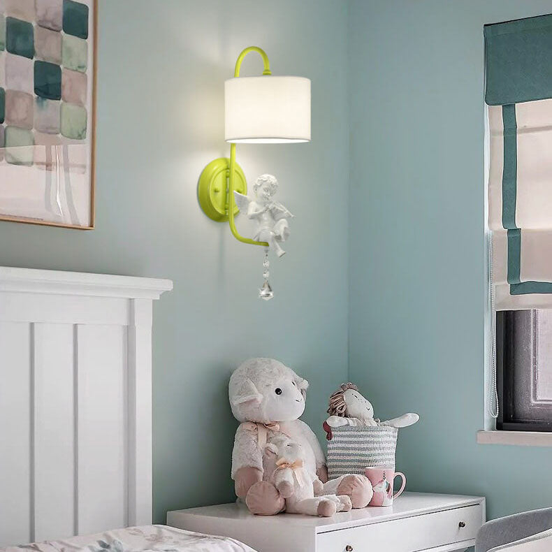 Angel Resin Round Fabric 1-Light Wall Sconce Lamp