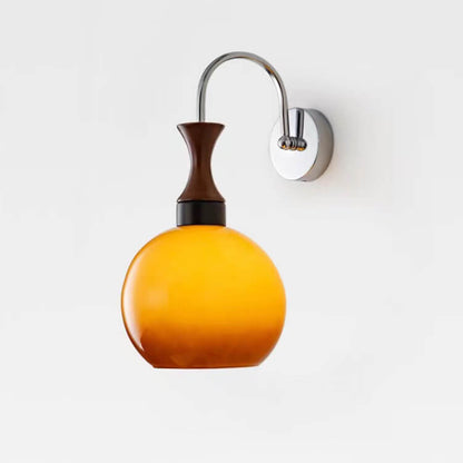 Wooden Iron Lamp Arm Glass Ball 1-Light Wall Sconce Lamp
