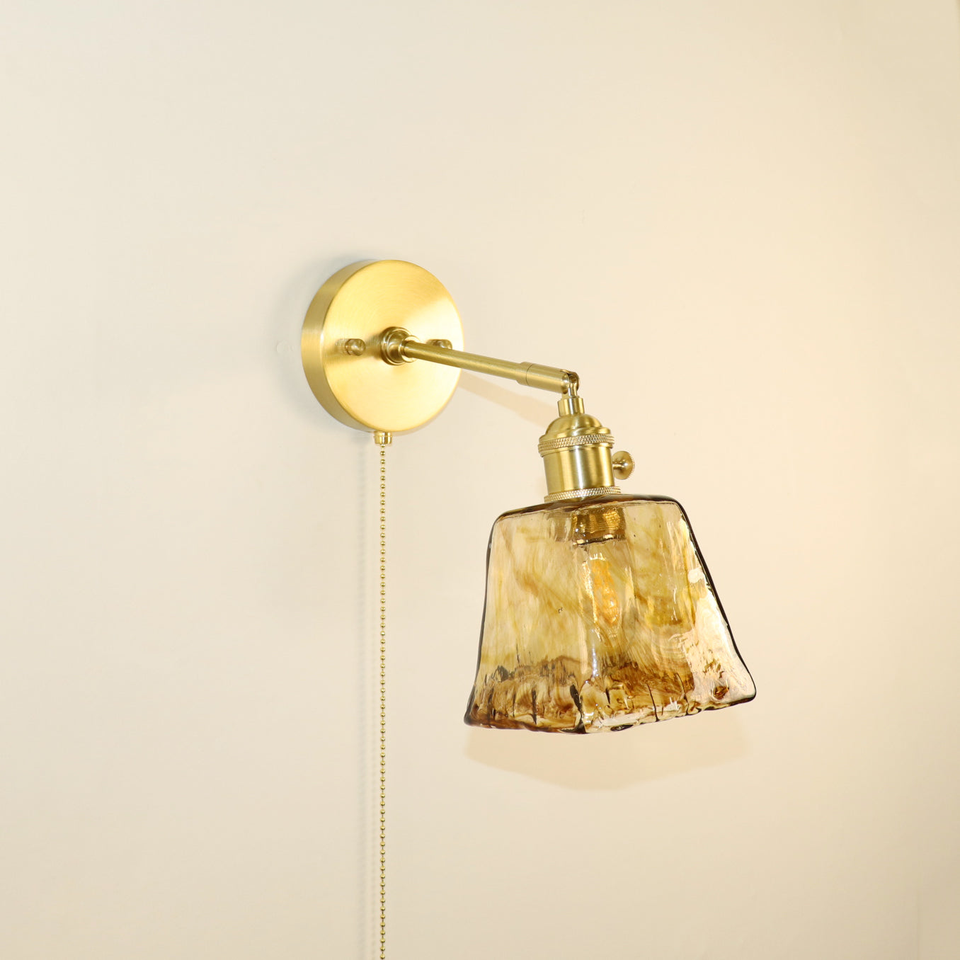 Brass Amber Square Glass Shade 1-Light Wall Sconce Lamp