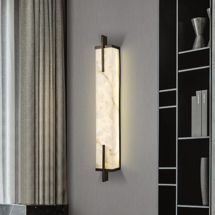 Luxury Full Copper Marble Rectangle LED Wall Sconce Lamp