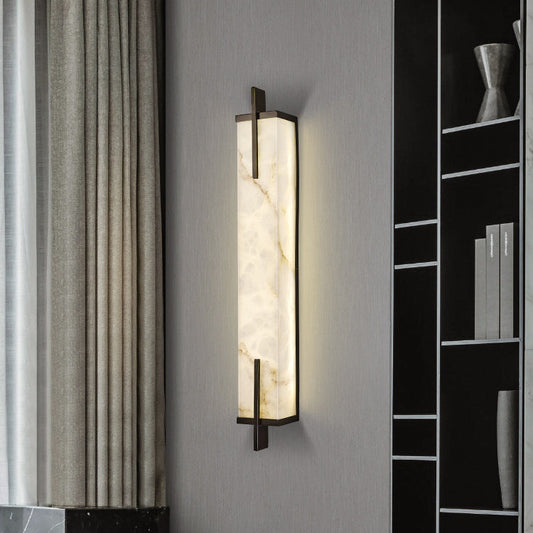 Luxury Full Copper Marble Rectangle LED Wall Sconce Lamp