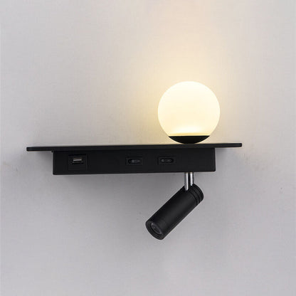 Black With USB Socket Iron LED Spotlight Wall Sconce Lamp