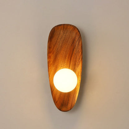 Japanese Walnut Glass Ball Lampshade LED Wall Sconce Lamp