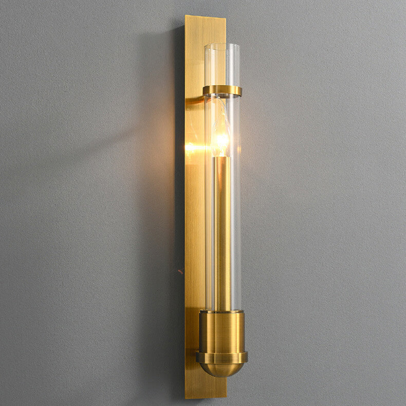 Golden Finish Frame Glass Cylinder LED Wall Sconce Lamp