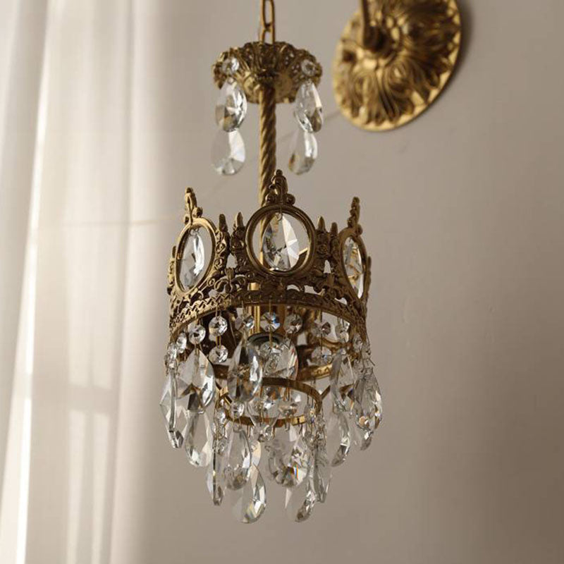 French Bent Crown Copper Crystal 1-Light Wall Sconce Lamp