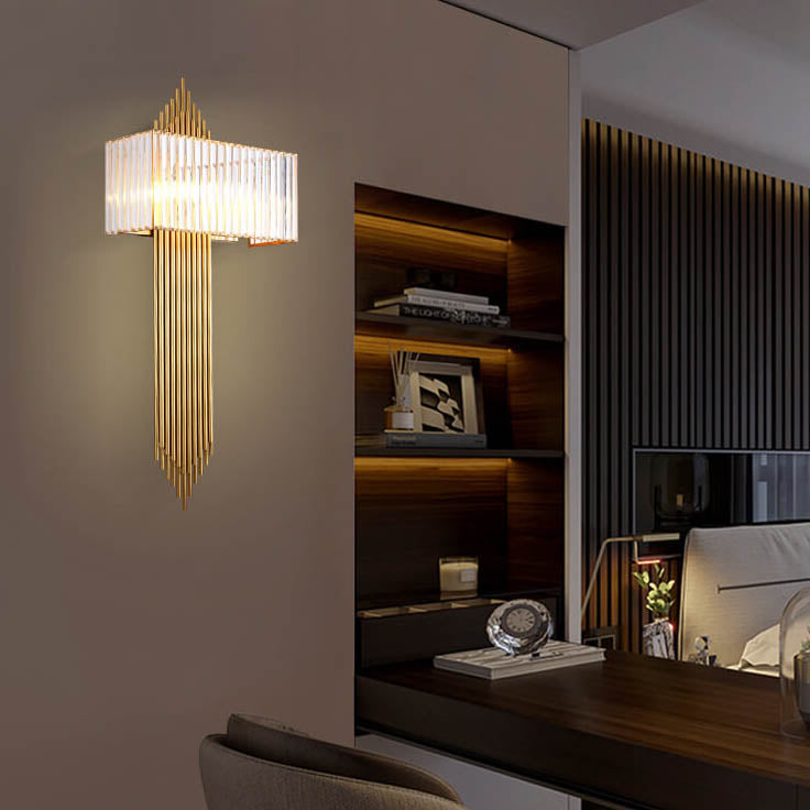 Light Luxury Crystal Square Strip 2-Light Wall Sconce Lamp
