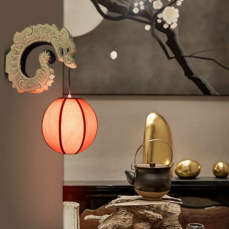 Chinese Flying Dragon Design 1-Light Wall Sconce Lamp