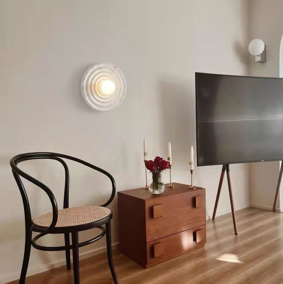 Round Ripple Resin Glass Iron 1-Light Wall Sconce Lamp