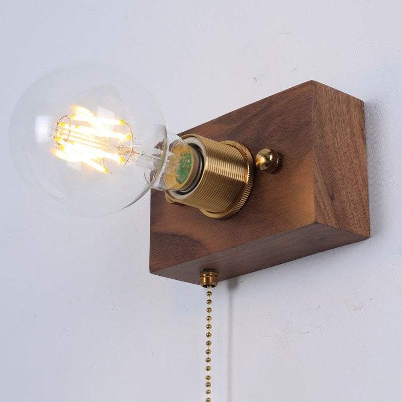 Traditional Rectangle Iron Wood 1-Light Wall Sconce Lamp