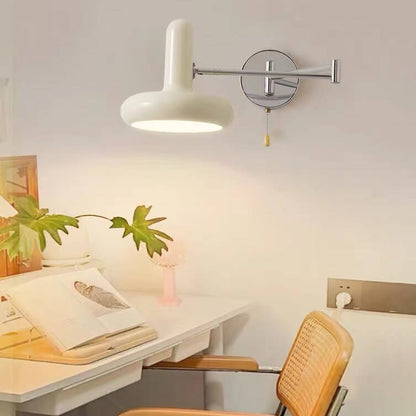 Cream Rocker Arm Round Retractable 1-Light Wall Sconce Lamp
