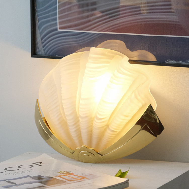 Modern Art Deco Shell Brass Glass 1-Light Wall Sconce Lamp