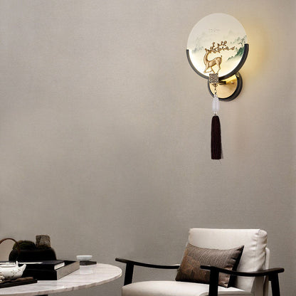 Traditional Chinese All-Copper Glass LED Wall Sconce Lamp