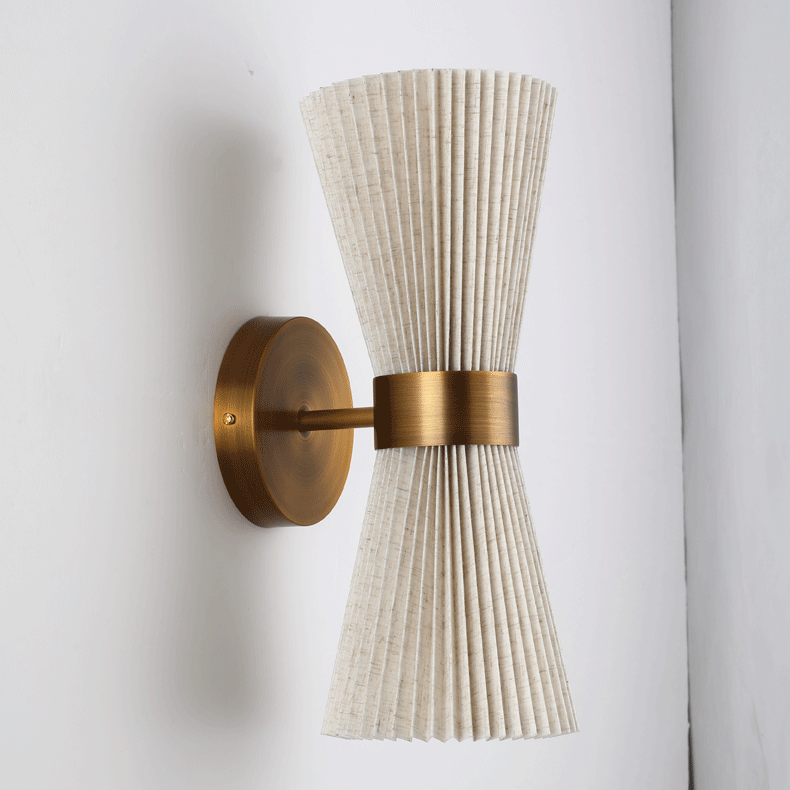Minimalist Column Fabric Copper 2-Light Wall Sconce Lamp